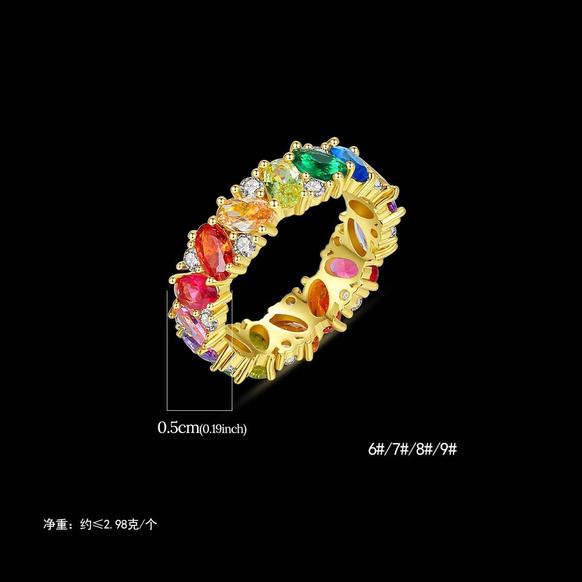 Color Stone ring European and American fashion color vermiculite rings birthday gift ring female