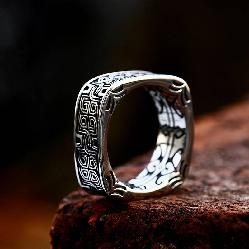 Beier new stainless steel minimalist pattern ring retro personality titanium steel men's ring