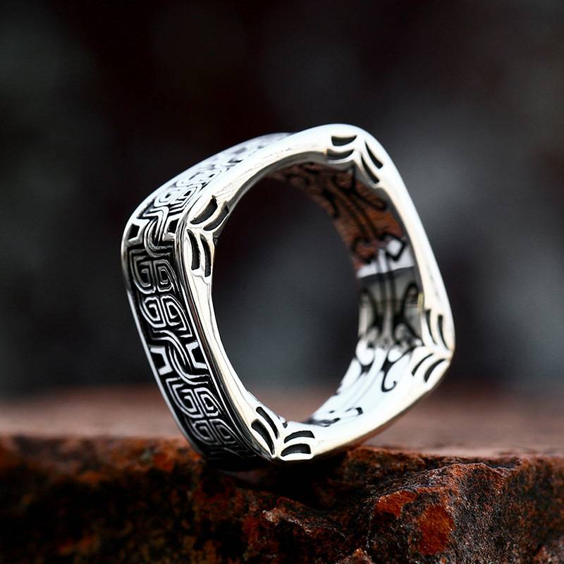Beier new stainless steel minimalist pattern ring retro personality titanium steel men's ring