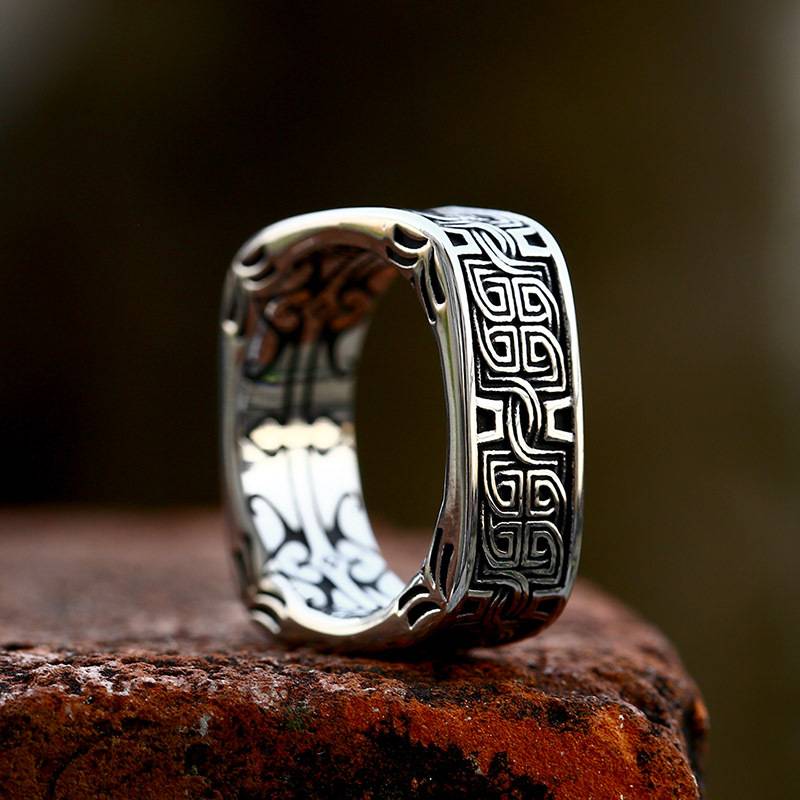 Beier new stainless steel minimalist pattern ring retro personality titanium steel men's ring