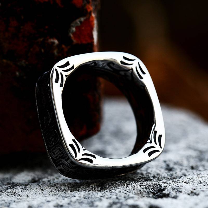 Beier new stainless steel minimalist pattern ring retro personality titanium steel men's ring