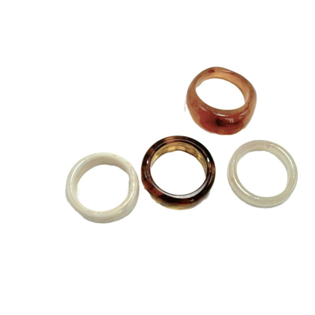 South Korea's Dongdamen resin 4 -piece set to wear ring, fashion, simple niche retro cold light air ins, net red ring