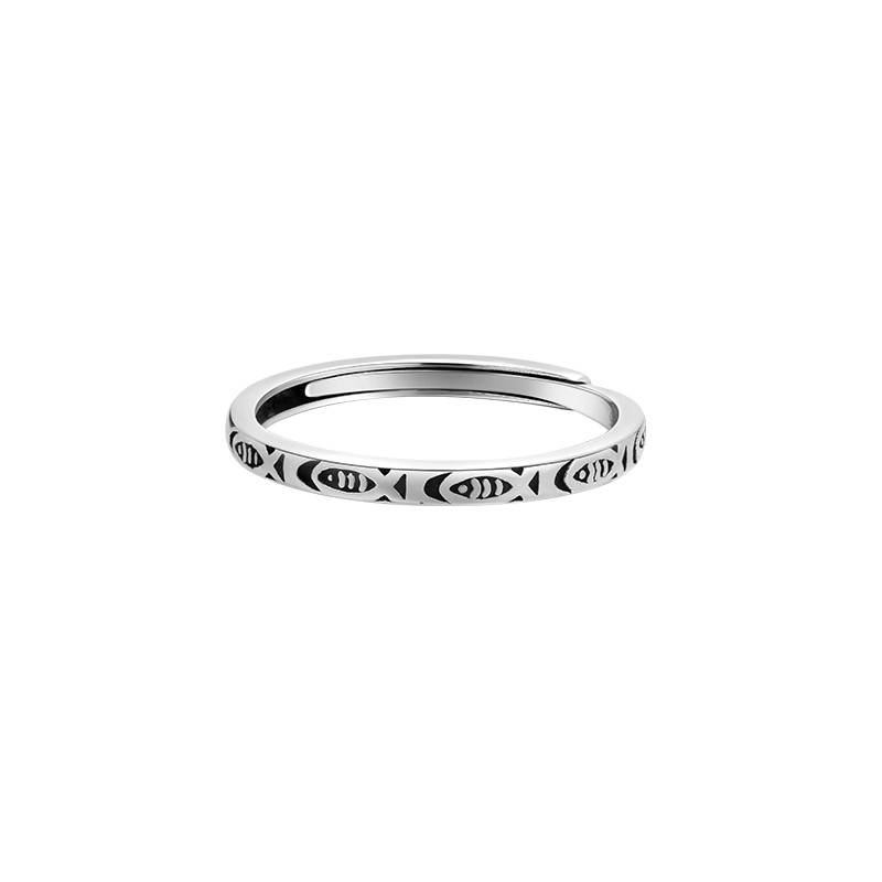 S925 sterling silver lucky fish ring female niche design INS tide personality is simple and versatile can adjust the small fish finger ring
