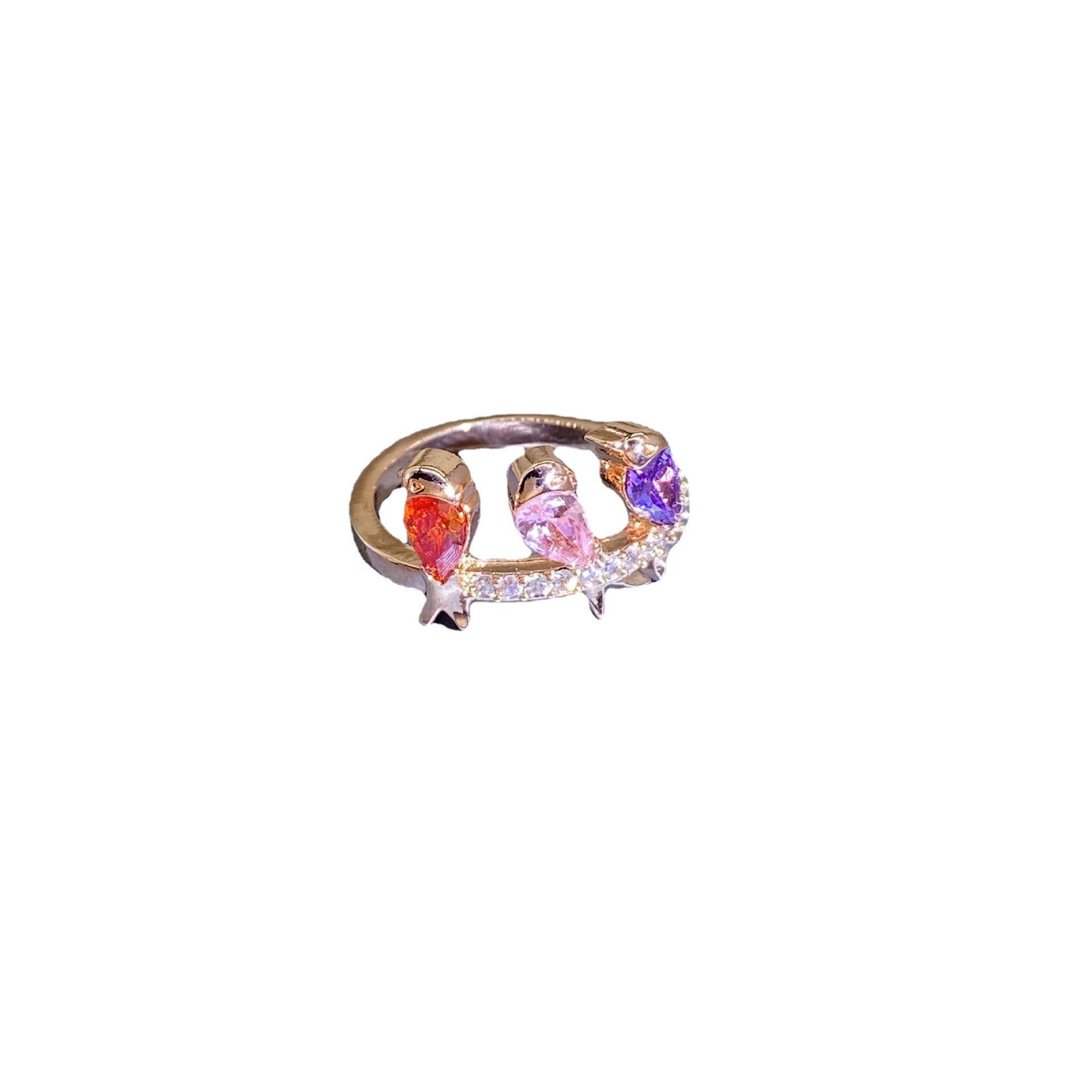 European and American cross -border hot -selling hand decoration BIRD color stone hand inlaid flower animal ring fashion light luxury and exquisite