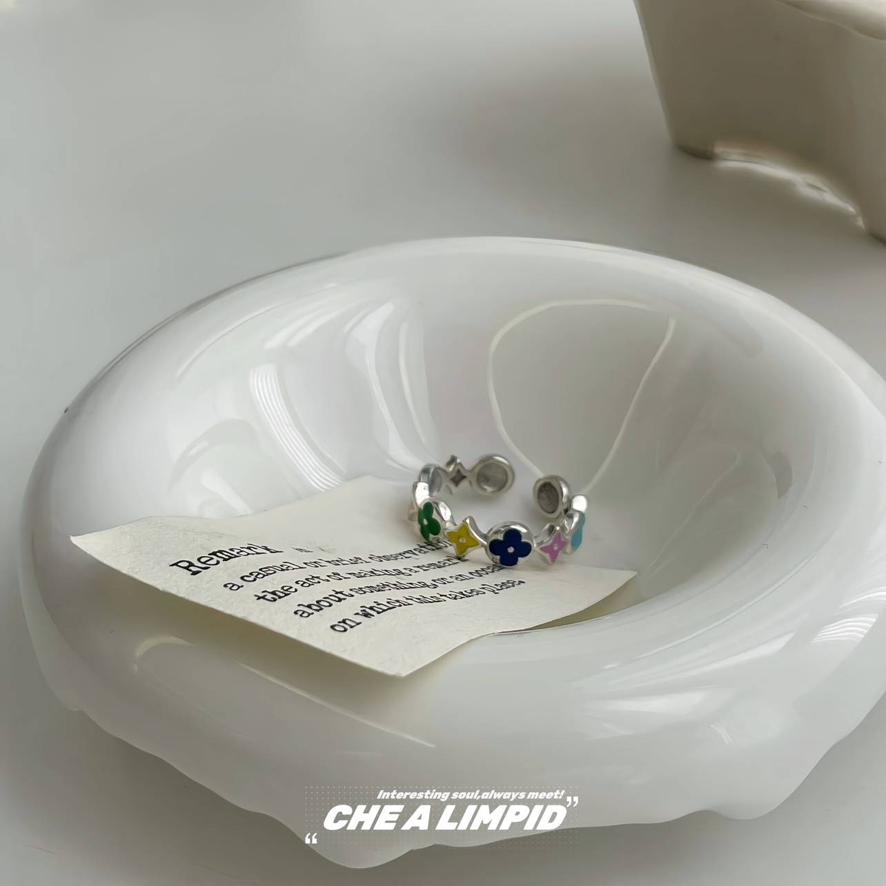 Chealimpid/. Classic old flowers color dripping oil light luxury retro men and women trend niche design opening ring