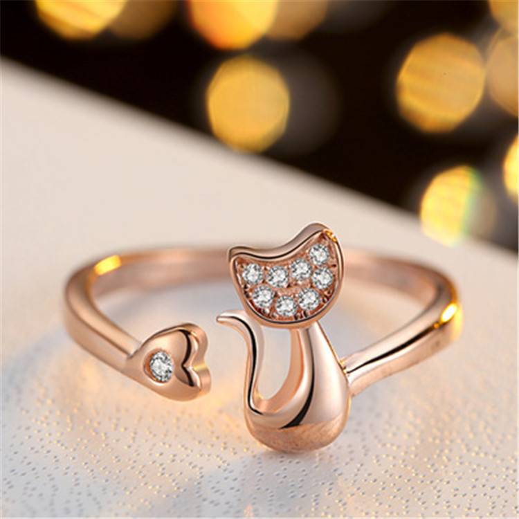 Fashion European and American Cat Rings Simple Personalized Creative Cat Open Ring Student Silver Gives Givers Ring