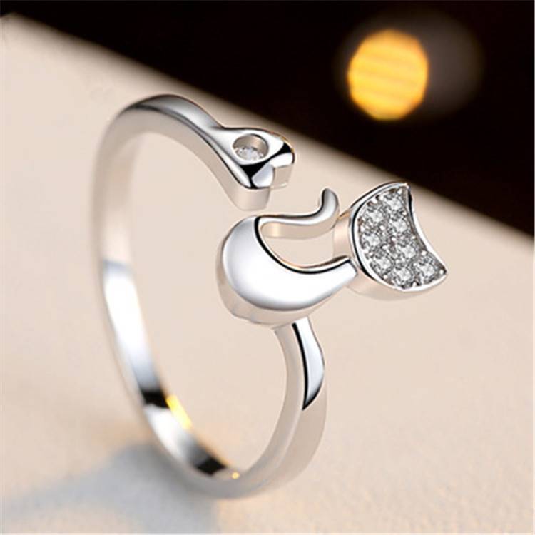 Fashion European and American Cat Rings Simple Personalized Creative Cat Open Ring Student Silver Gives Givers Ring