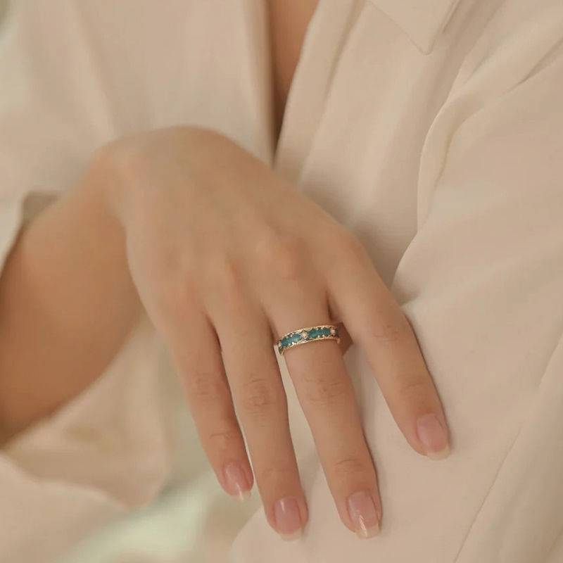 European and American style court light luxury enamel rings female peacock green vermiculite opening can adjust the niche sweet and fashionable hand accessories