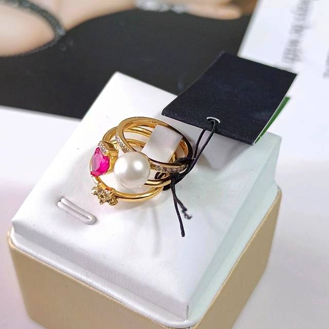 KS niche brand jewelry export balance Copper plating real gold plating embedded vermiculite pearl ring female three -piece female