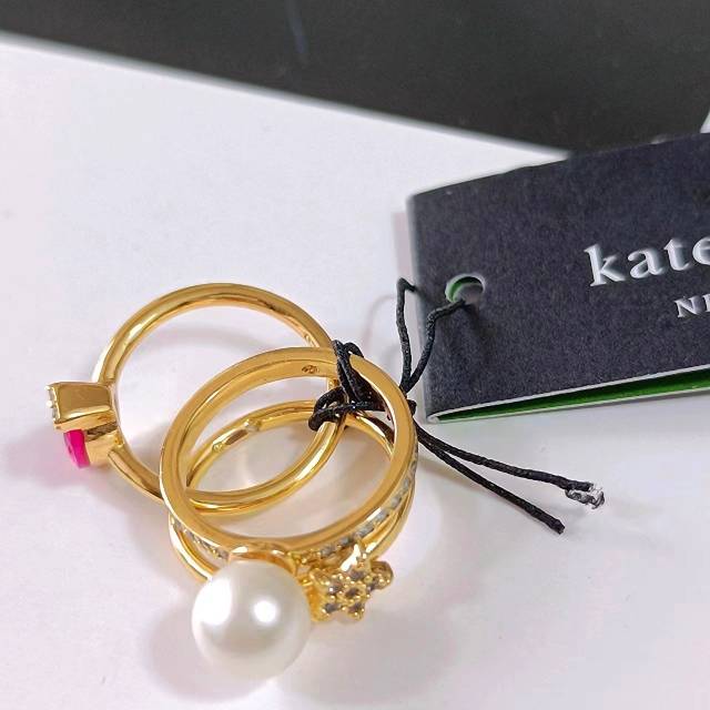 KS niche brand jewelry export balance Copper plating real gold plating embedded vermiculite pearl ring female three -piece female