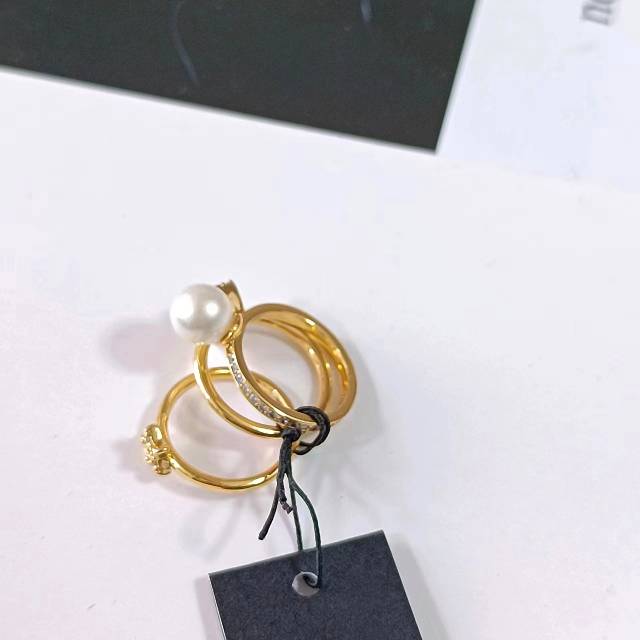 KS niche brand jewelry export balance Copper plating real gold plating embedded vermiculite pearl ring female three -piece female