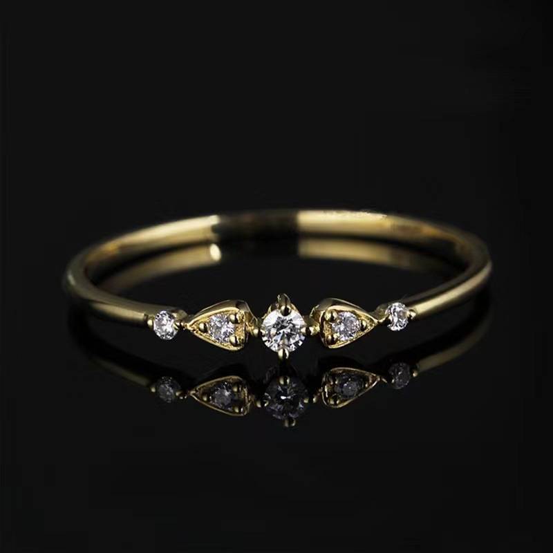 Cross -border jewelry electroplating 14K gold micro -mosaic vermiculite French retro tail ring ring female niche high -level sense