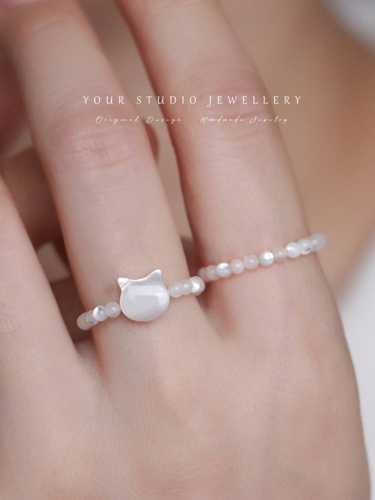 Shiny extremely fine 2mm stacking white butterfly shell ring bead ring, American 14K bag gold ring, basic model full daily