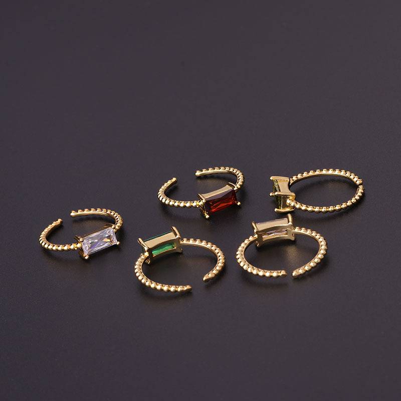New European and American new popular geometric styling colorful square vermiculite ring can adjust the ring