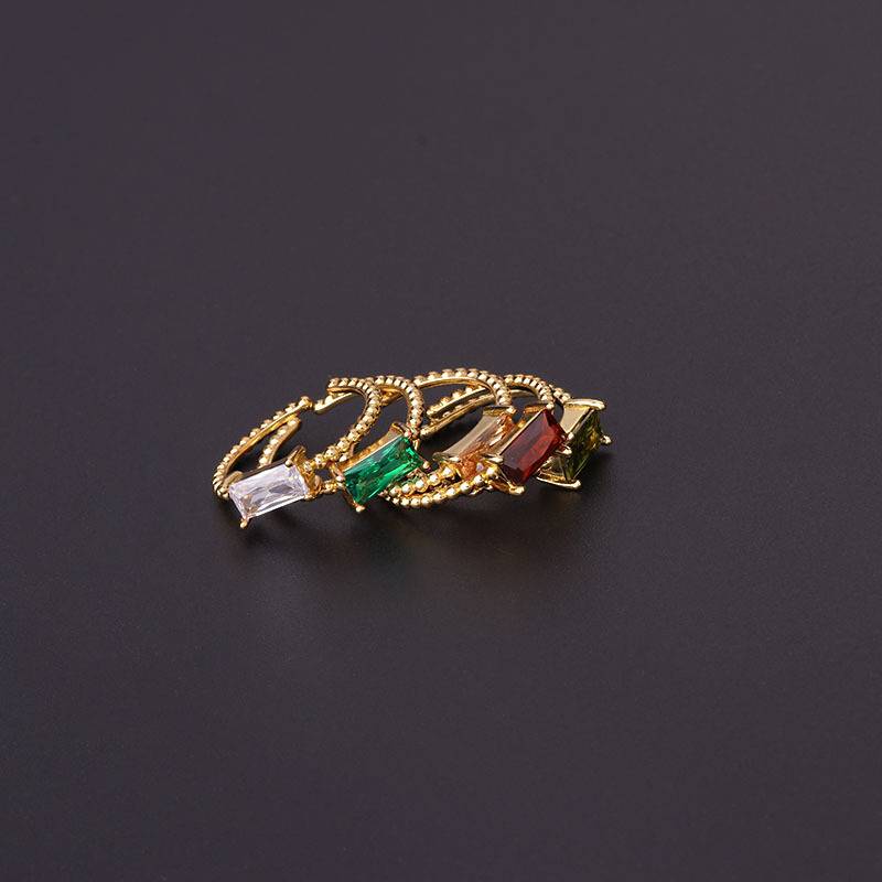 New European and American new popular geometric styling colorful square vermiculite ring can adjust the ring