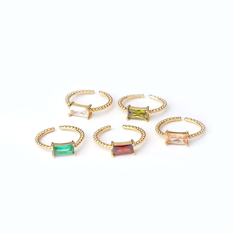 New European and American new popular geometric styling colorful square vermiculite ring can adjust the ring
