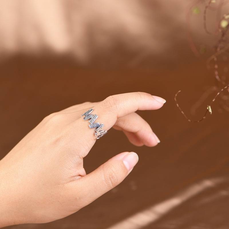Retro Chinese style Tangcao fence national tide style pattern ring female INS wind niche simplicity opening ring ring ring