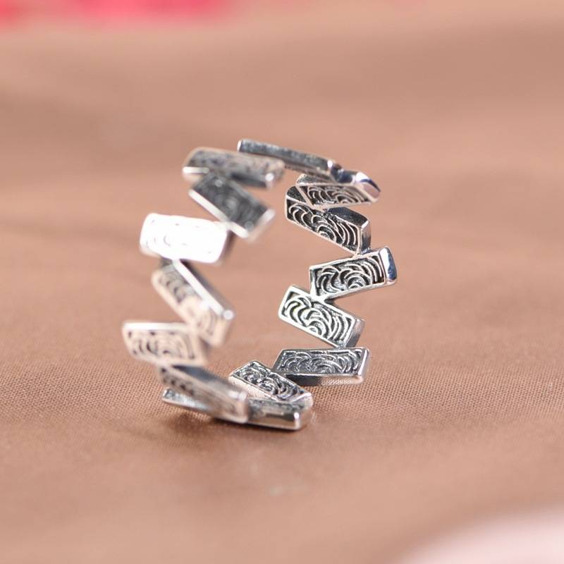 Retro Chinese style Tangcao fence national tide style pattern ring female INS wind niche simplicity opening ring ring ring