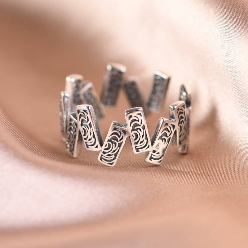 Retro Chinese style Tangcao fence national tide style pattern ring female INS wind niche simplicity opening ring ring ring