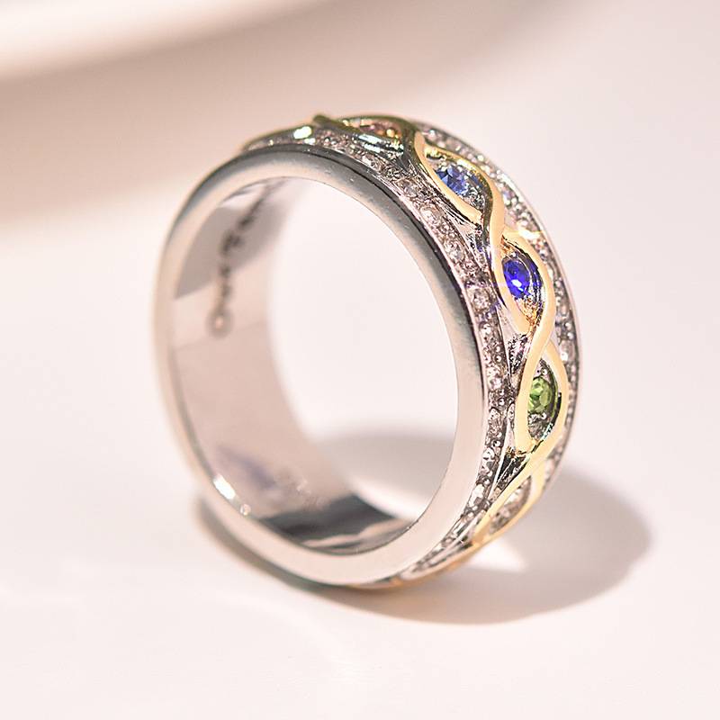 Youngwish new 18K gold full diamond double -color ring Europe and the United States forever family Caibao wedding ring