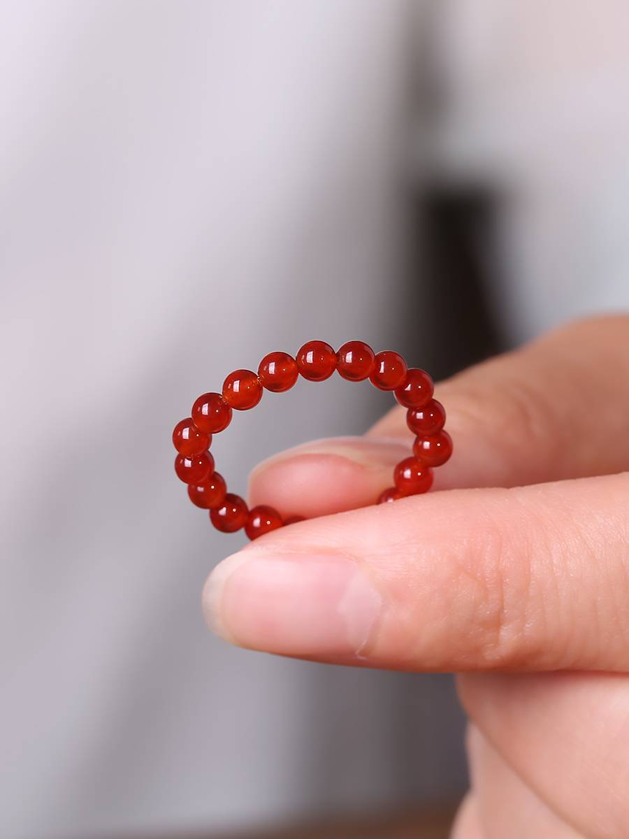Match with gold | Ancient style good luck natural red agate rings female stack wearing thick large size crystal to make orders