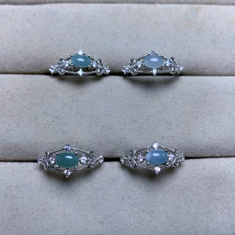 Natural emerald rings Female white bronze support for the simple ethnic style retro fashion versatile crystal jewelry gift