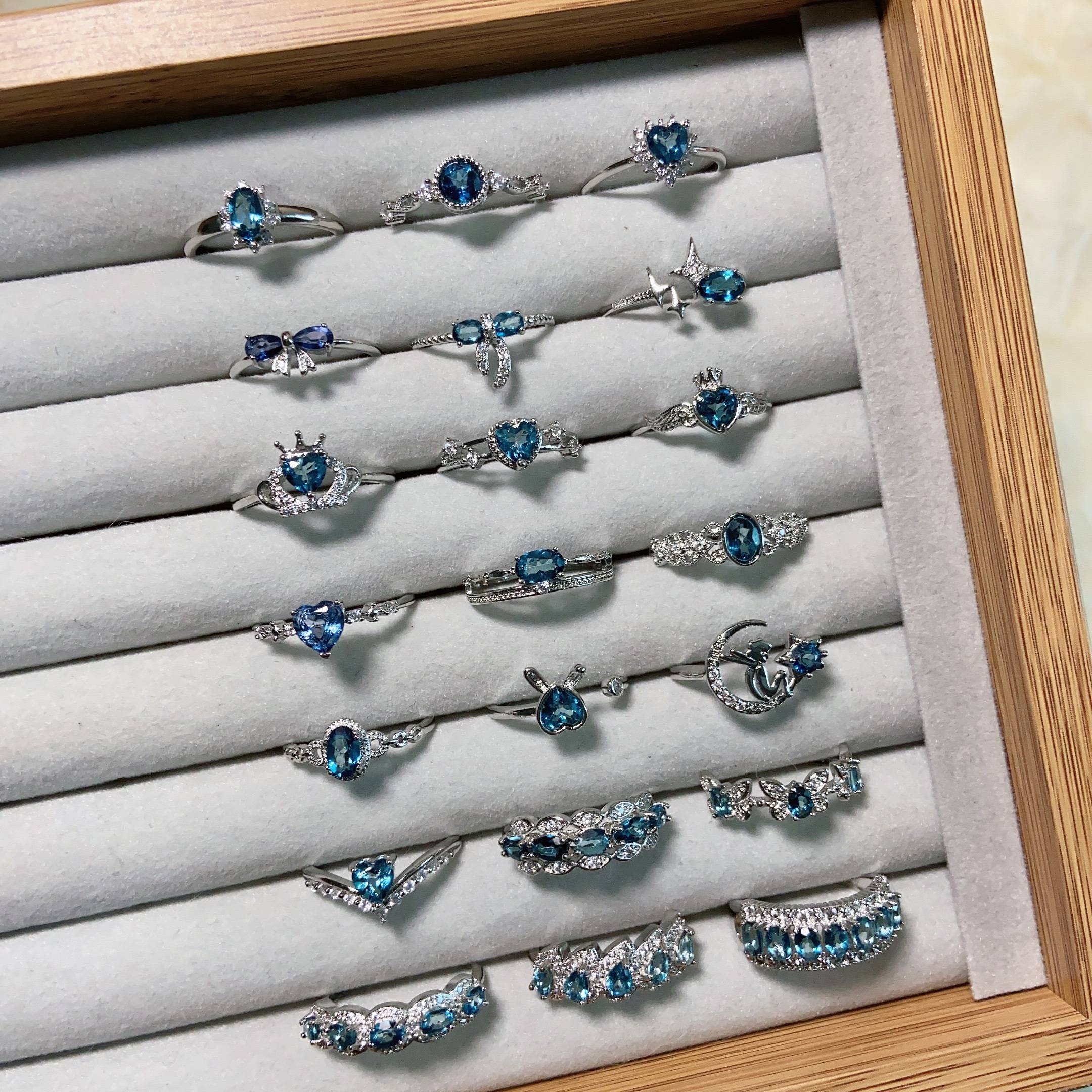 Moazawa Advanced texture London London Bluecop Stone Collection 3 Natural Crystal Rings Live Mortar Monkey Niche Accessories