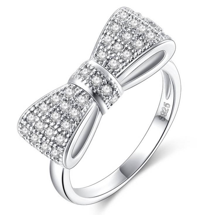 2018 European and American explosion white bow ring rings vermiculite jewelry manufacturers simple ladies jewelry