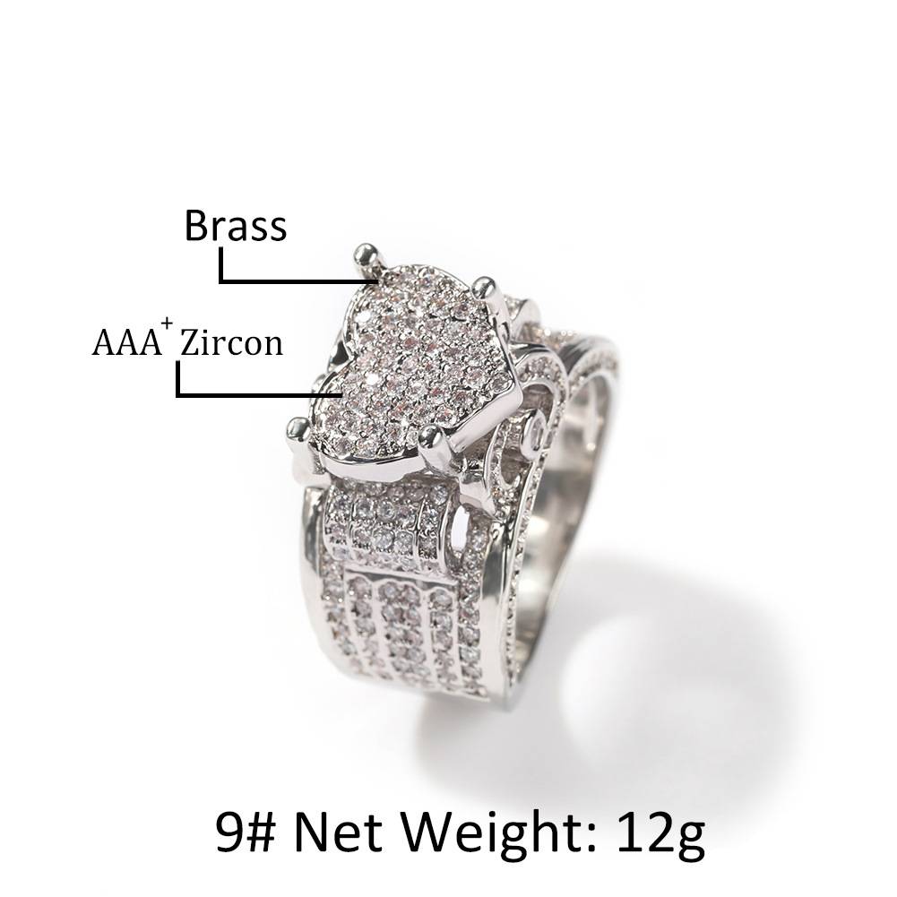 European and American hip -hop style micro -inlaid vermiculite love ring heavy workers design full of drilling retro ring trend new jewelry