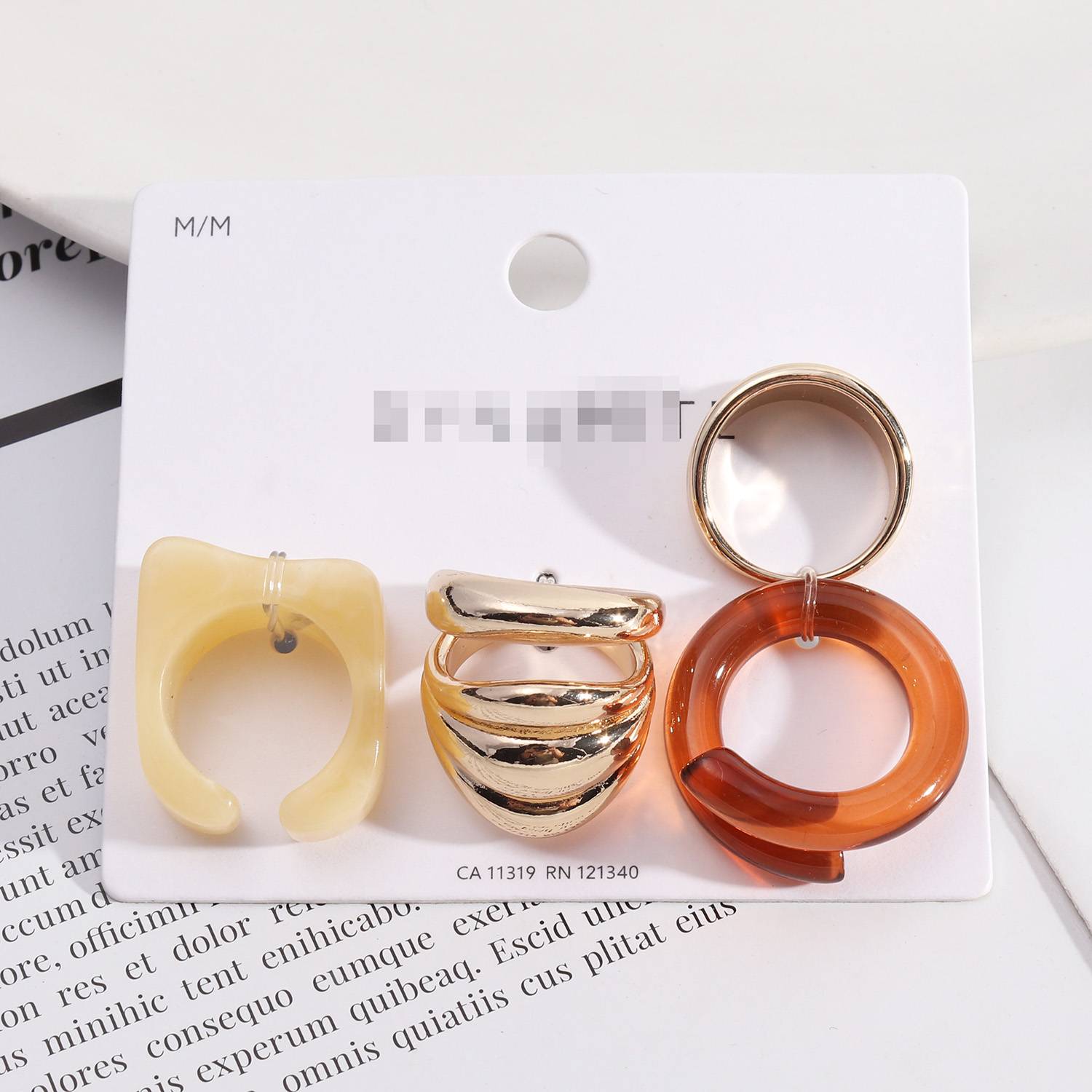 European and American style fashion personalized jewelry set with card texture metal versatile ring women