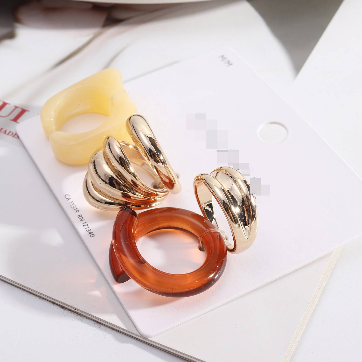 European and American style fashion personalized jewelry set with card texture metal versatile ring women