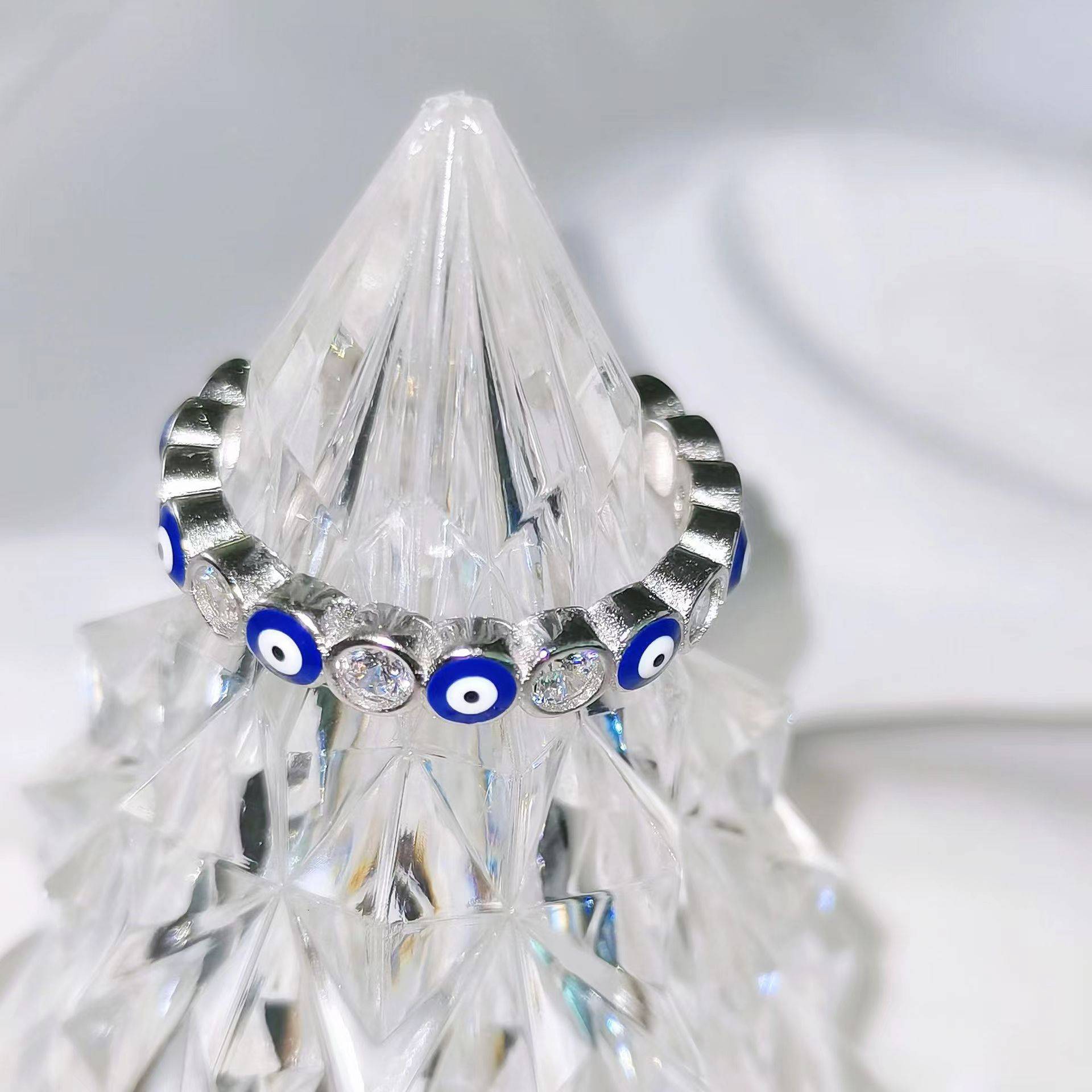 Billionain new S925 sterling silver niche simplicity glue blue eye vermiculite ring women's fashion hot -selling jewelry