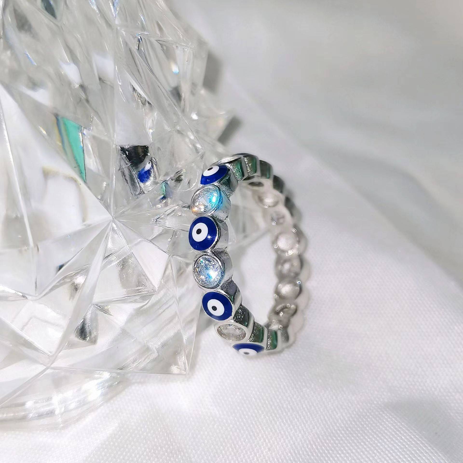Billionain new S925 sterling silver niche simplicity glue blue eye vermiculite ring women's fashion hot -selling jewelry