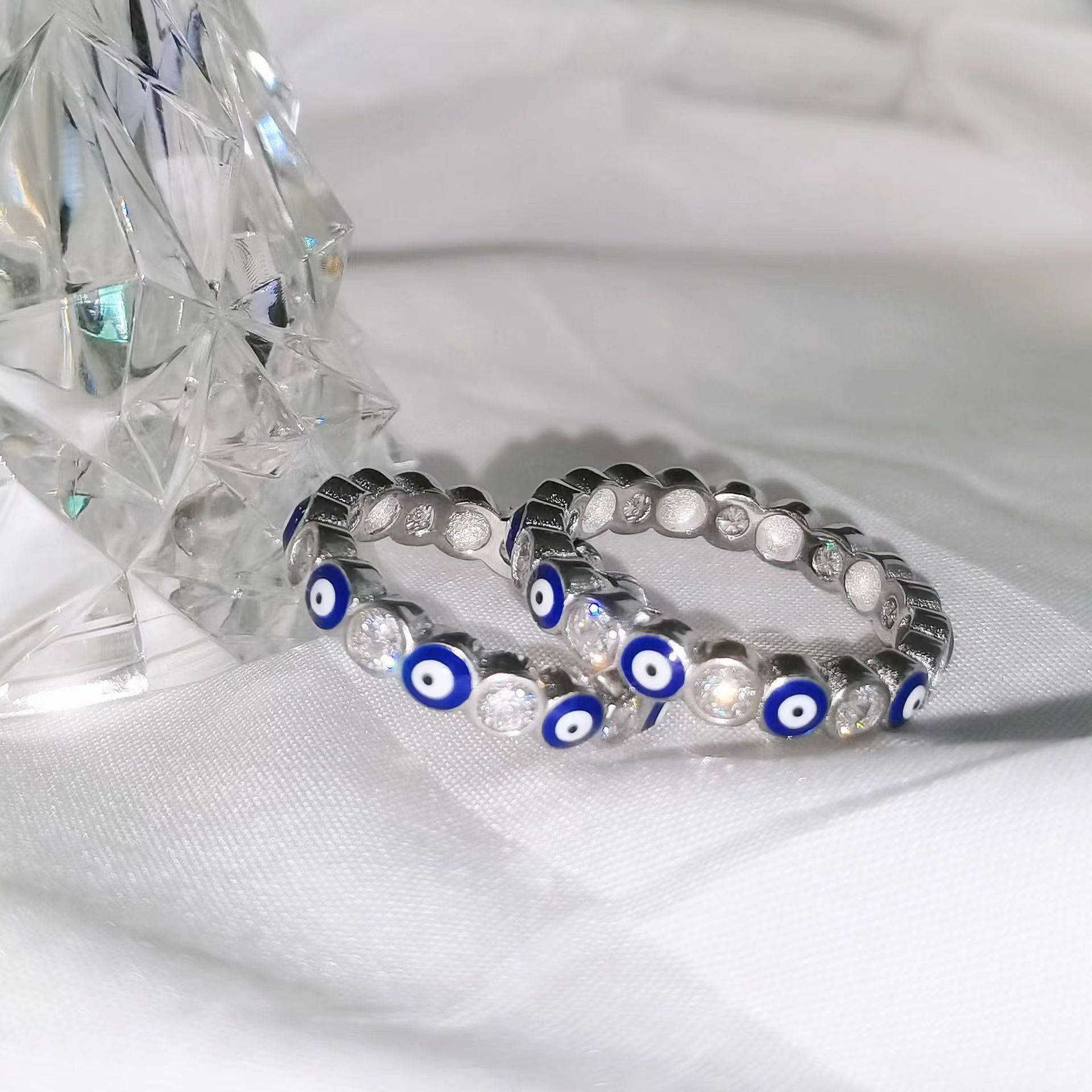 Billionain new S925 sterling silver niche simplicity glue blue eye vermiculite ring women's fashion hot -selling jewelry