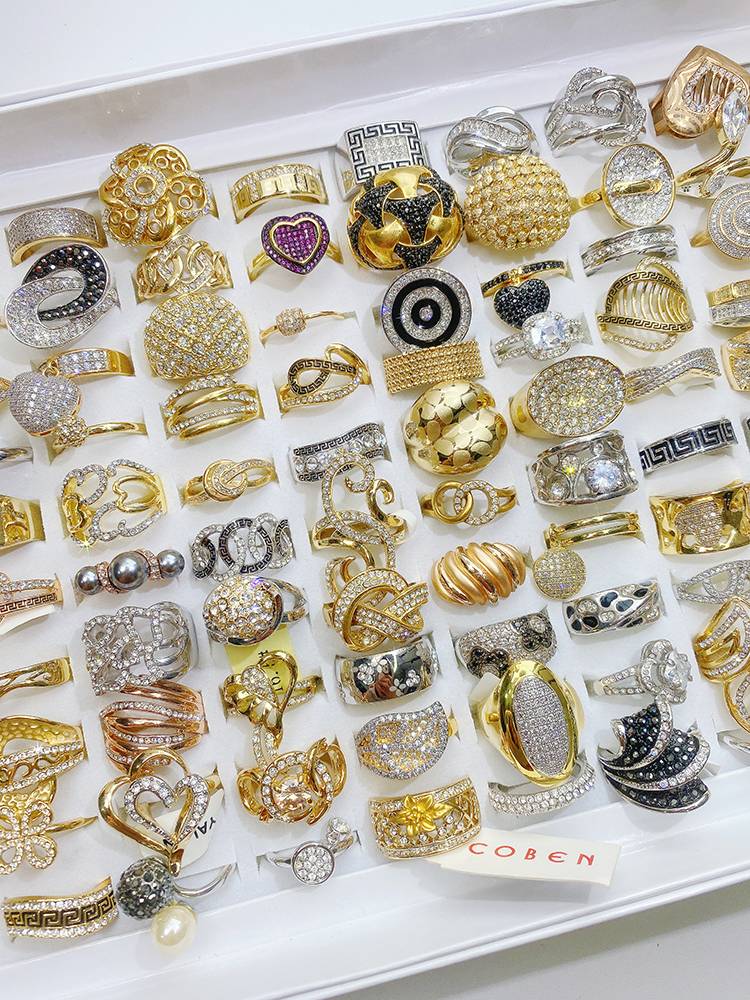 European and American style, fashion thick gold, color guarantee inlaid diamond rhotrite ring simple personality female finger finger ring jewelry