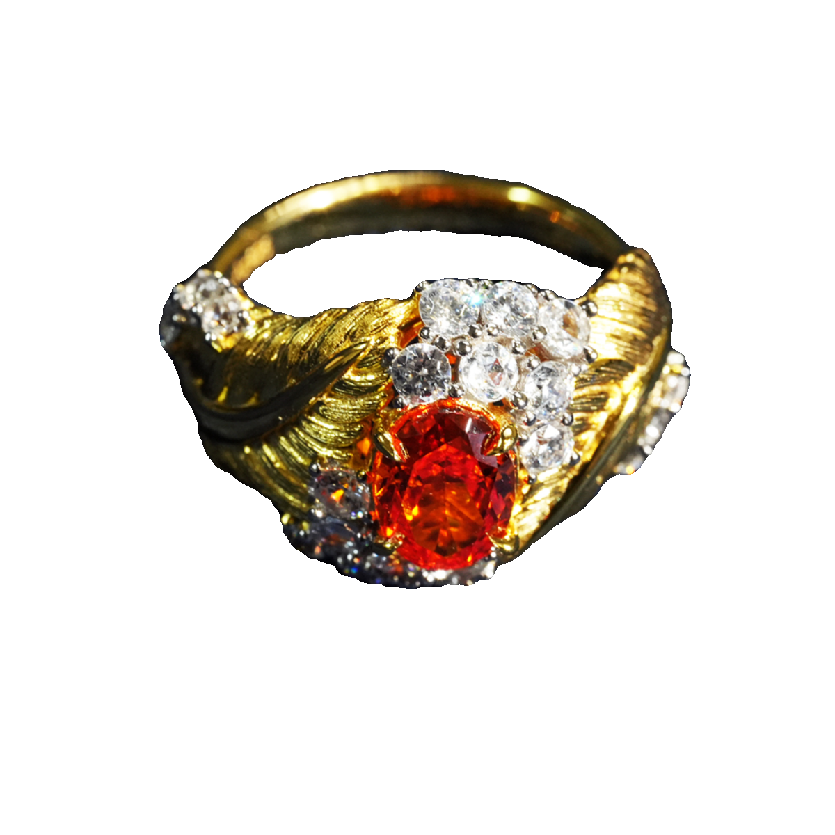 Niche Design Light luxury Golden Rittic Orange Gem Full Diamond Drilling Trive Ring 0742