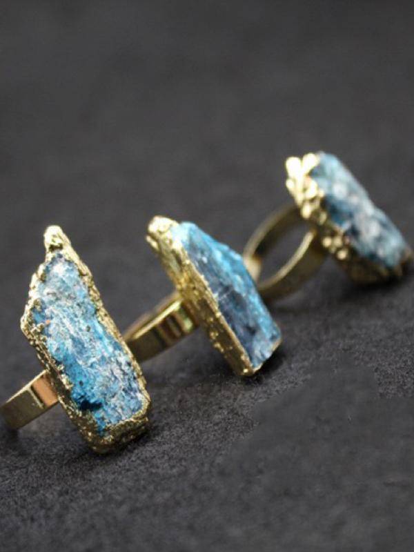 Natural gem cross -border ring jewelry INS rough -plated blue crystal ring personalized ring opening can be adjusted