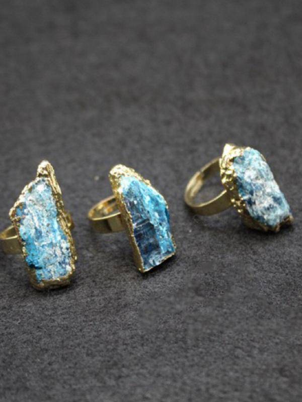 Natural gem cross -border ring jewelry INS rough -plated blue crystal ring personalized ring opening can be adjusted