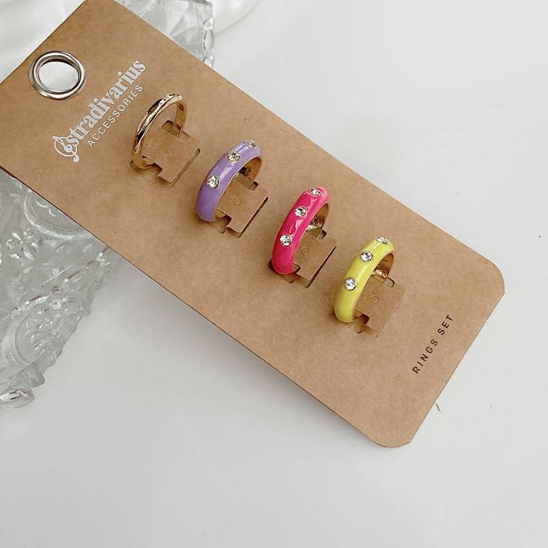 Qingdao European and American jewelry trendy rainbow color fashion trendy tide rings flash diamond embellishment enamel ring ring
