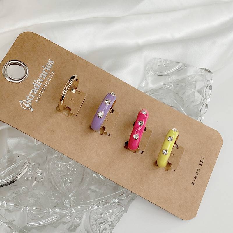 Qingdao European and American jewelry trendy rainbow color fashion trendy tide rings flash diamond embellishment enamel ring ring