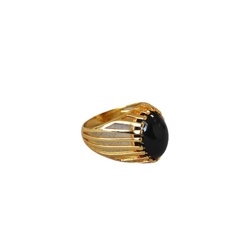 European and American niche design sense hollow palace wind chipped gold plating embedded black agate personality ring index finger ring women