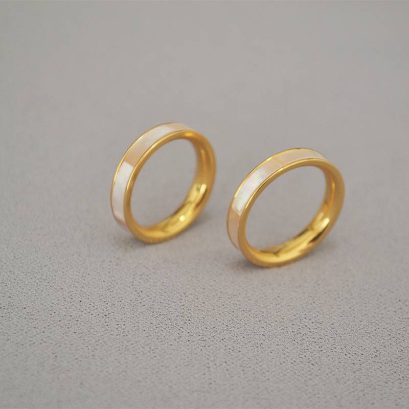 Colorful light halo powder, white mother shell, spliced narrow ring, finger, finger ring, showing white girl gold plating