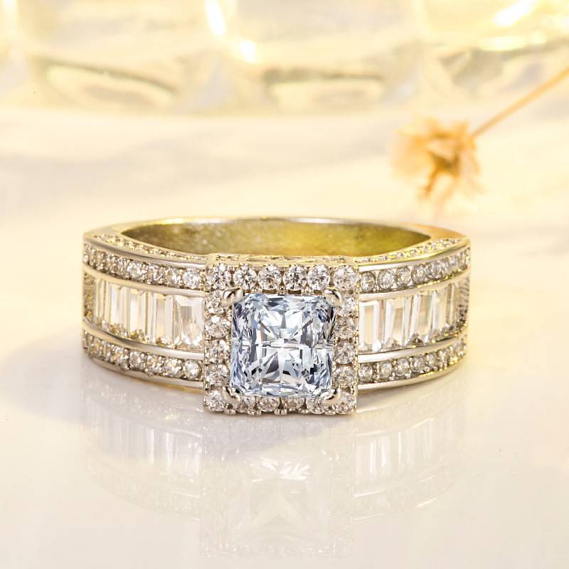 Wish ring positive princess drilling ring Europe and the United States full -time drill drilling square square flash diamond square ring
