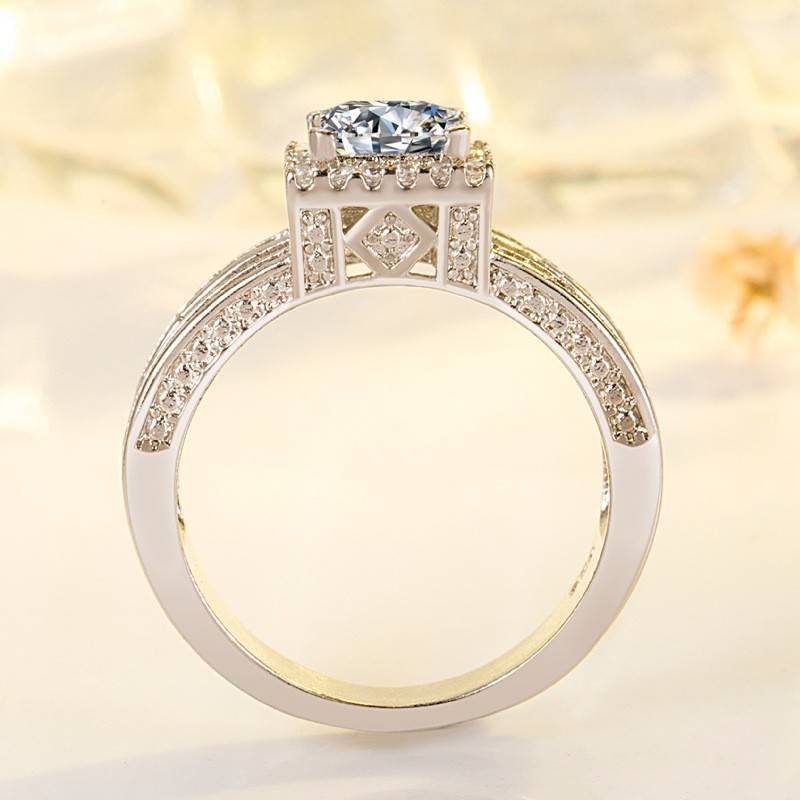 Wish ring positive princess drilling ring Europe and the United States full -time drill drilling square square flash diamond square ring