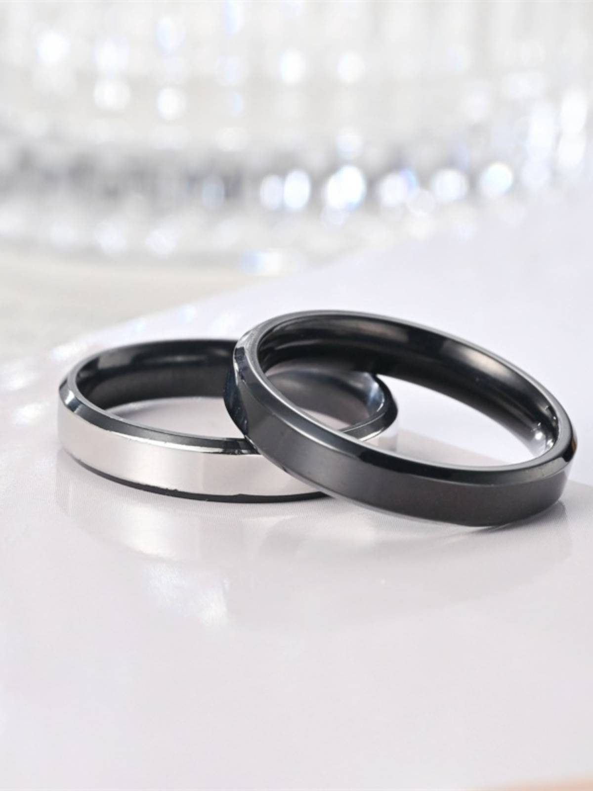 Temperament versatile plain diagonal angle titanium steel ring female ing trendy tide couple ring cross -border European and American hand accessories