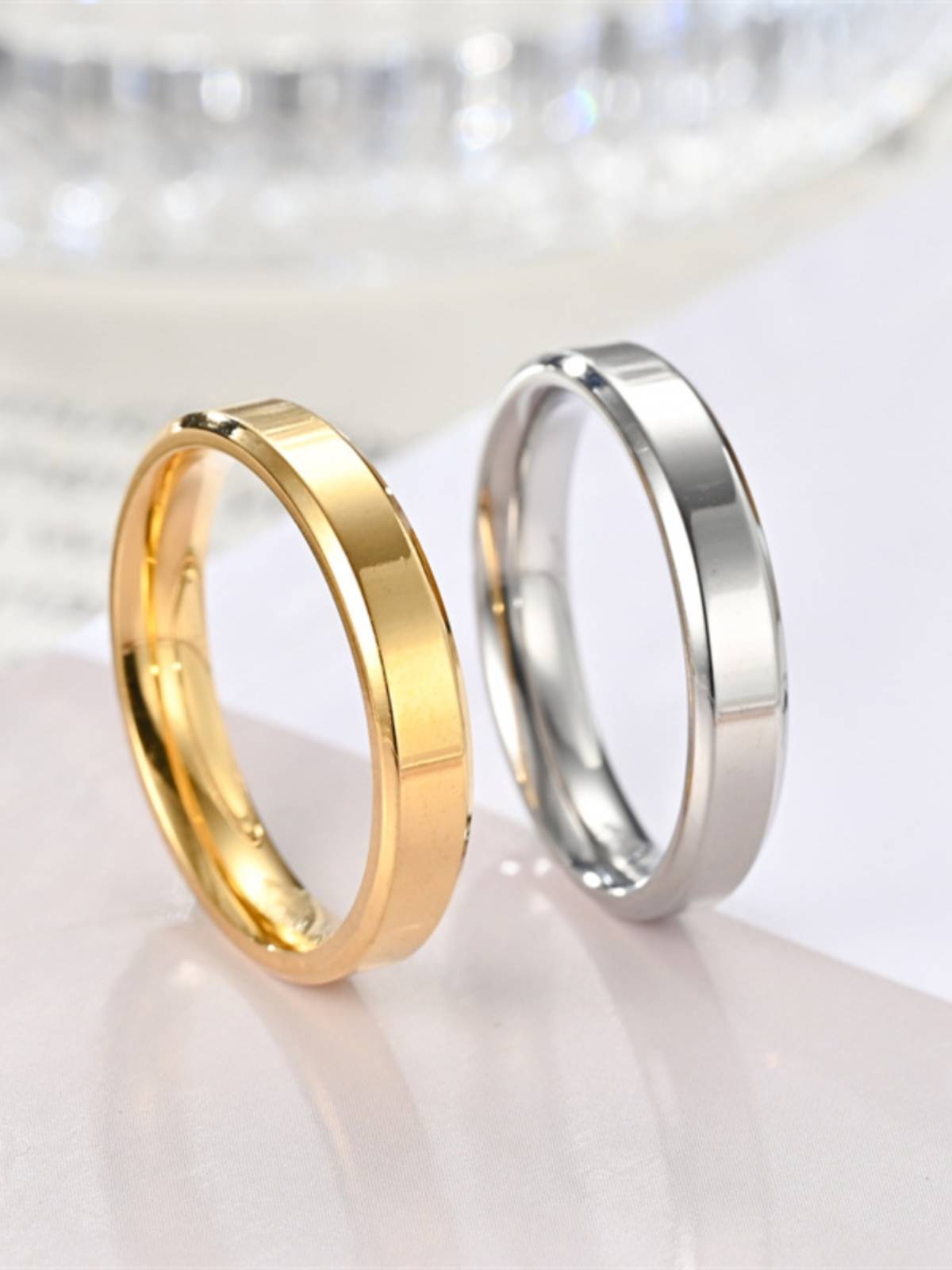 Temperament versatile plain diagonal angle titanium steel ring female ing trendy tide couple ring cross -border European and American hand accessories