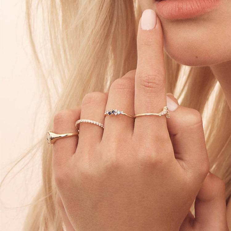 S925 sterling silver plated 14K golden women's ring Europe and the United States irregular stars and polar rings wish hot sale