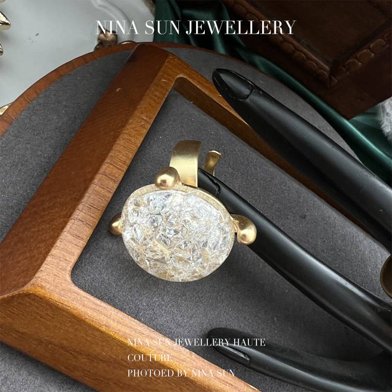 Nina Sun literary retro copper opening adjustment of real gold electroplating medium ancient burst glazed ring