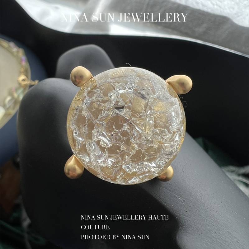 Nina Sun literary retro copper opening adjustment of real gold electroplating medium ancient burst glazed ring