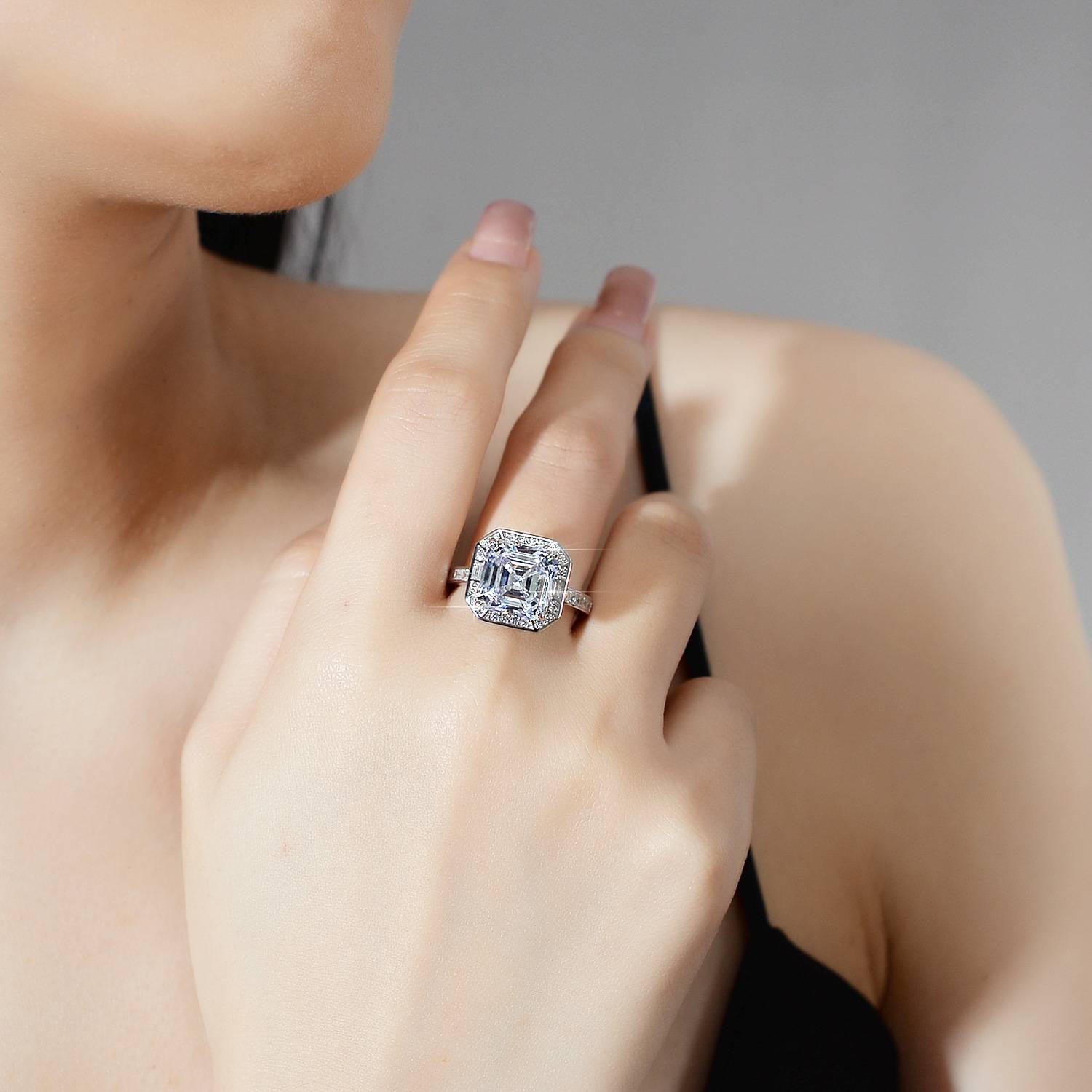 Mozang Stone ring S925 Silver Live Cross -border Pagoda 5 -carat ring Alien Asat